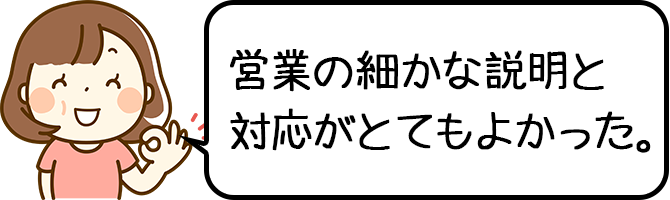 営業の細かな説明と対応がとてもよかった。